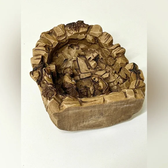 Mid Century Vintage Composite Grotto Enclave Christian Christmas Nativity Scene